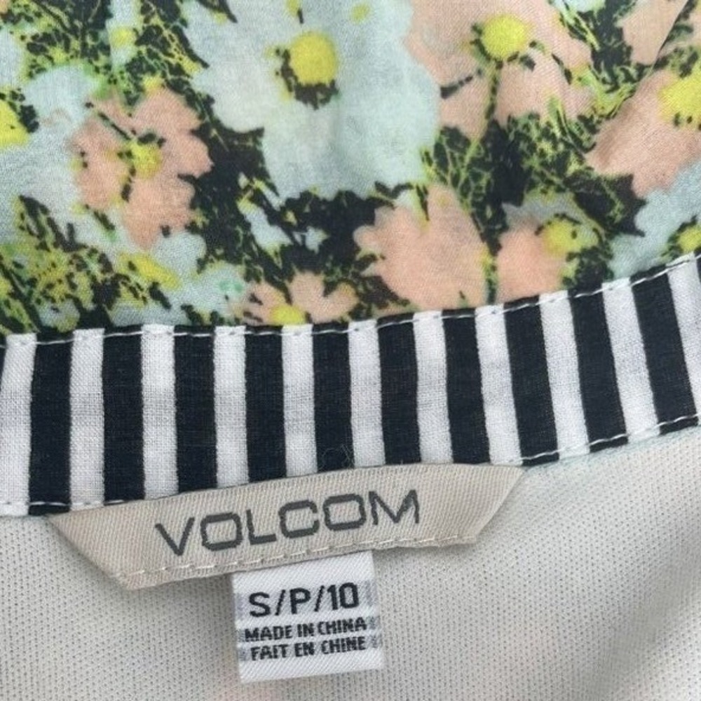 Volcom Mini Dress Womens Small Green Floral Sleeveless Cottagecore Pastel Artsy - Picture 9 of 10